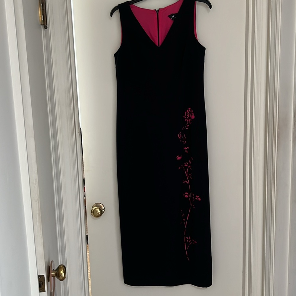 Positive Attitude women's sleeveless long black dress floral cutouts size 10